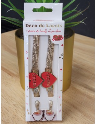 Lacets à paillettes "bisous" dorés