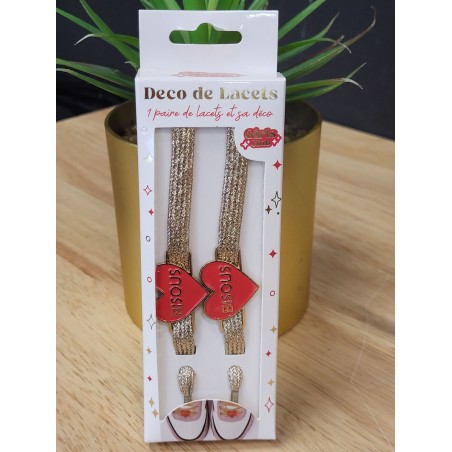 Lacets à paillettes "bisous" dorés