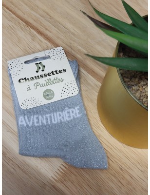 Chaussettes à paillettes "aventurière" argentées