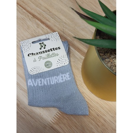Chaussettes à paillettes "aventurière" argentées