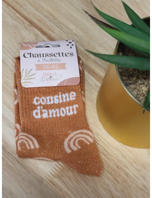 Chaussettes à paillettes "cousine d'amour" orange