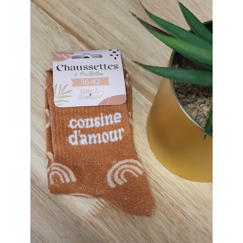 Chaussettes à paillettes "cousine d'amour" orange