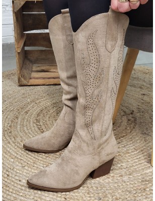 Bottes santiags femme daim Nirma beiges