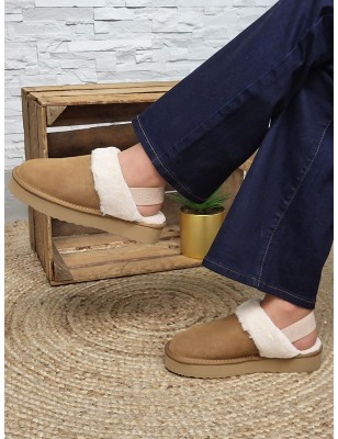 Chaussons femme daim fourrés Pepe Jeans Dissy tape camel