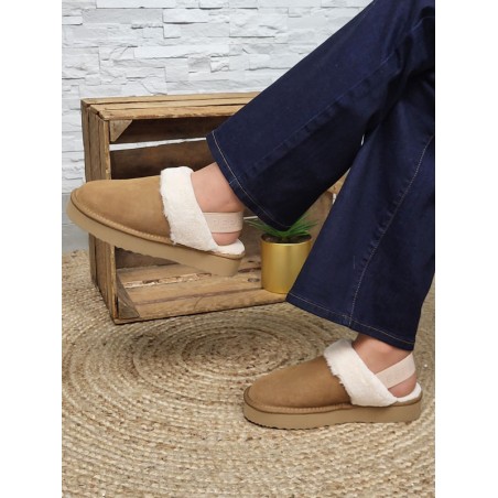 Chaussons femme daim fourrés Pepe Jeans Dissy tape camel