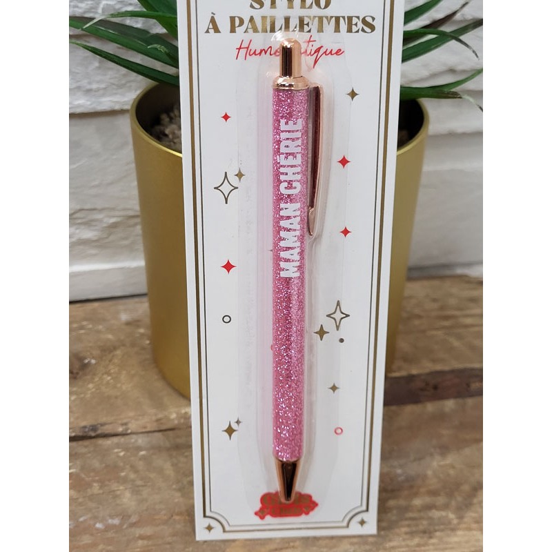 Stylo à paillettes "maman chérie" rose