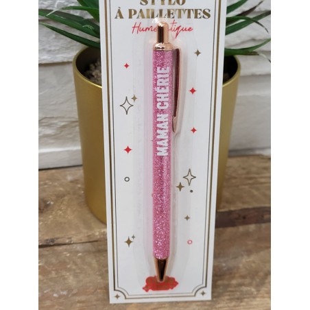 Stylo à paillettes "maman chérie" rose