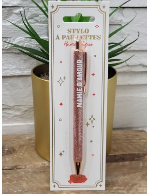 Stylo à paillettes "mamie d'amour" rose