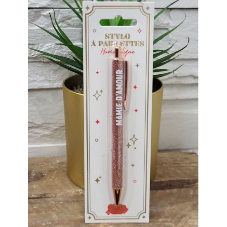Stylo à paillettes "mamie d'amour" rose