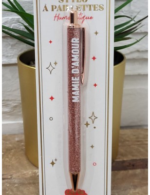 Stylo à paillettes "mamie d'amour" rose