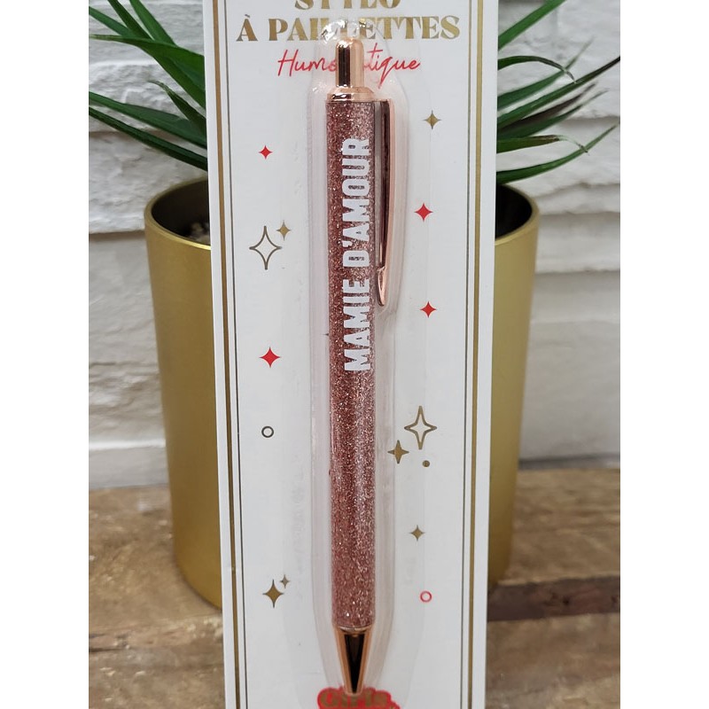 Stylo à paillettes "mamie d'amour" rose