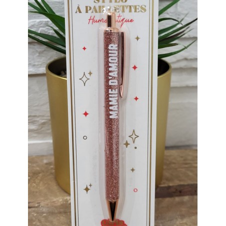 Stylo à paillettes "mamie d'amour" rose