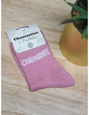Chaussettes à paillettes "charmante" roses