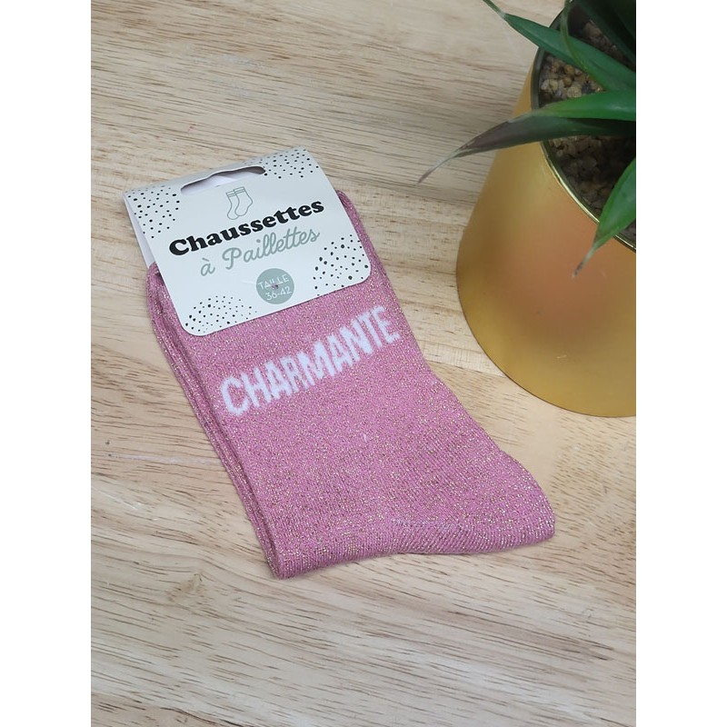 Chaussettes à paillettes "charmante" roses