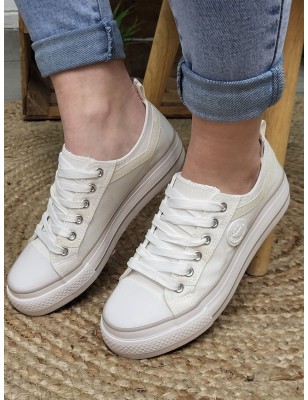 Baskets femme en toile LPB Indira01 blanches