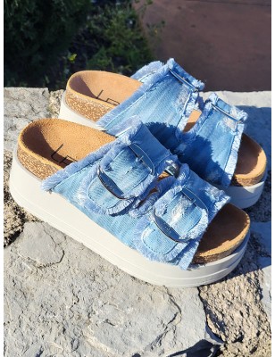 Mules femme LPB Laure bleu jean
