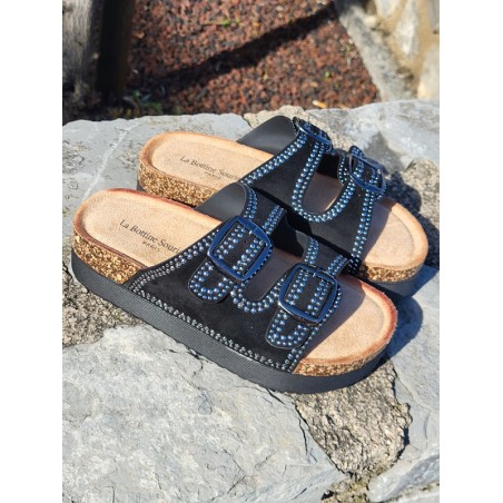 Mules compensées femme daim Charline noires