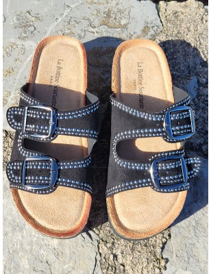 Mules compensées femme daim Charline noires