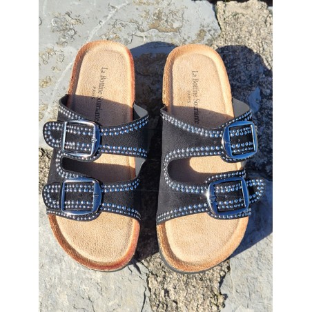 Mules compensées femme daim Charline noires