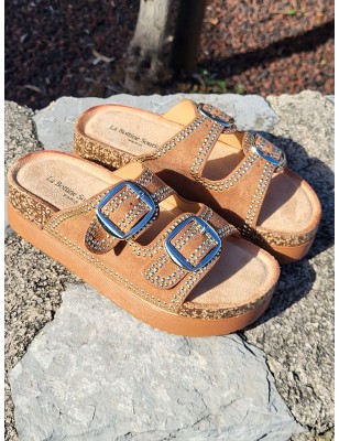 Mules compensées femme daim Charline camel