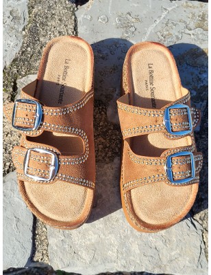 Mules compensées femme daim Charline camel