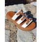 Mules femme Irisia blanches et camel