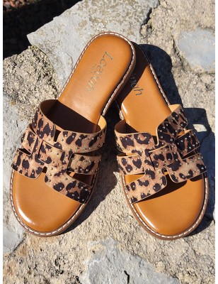 Mules femme daim Gina léopard
