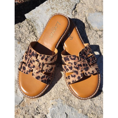 Mules femme daim Gina léopard