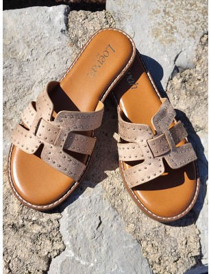 Mules femme daim Gina beiges