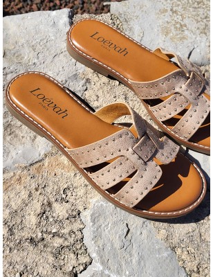 Mules femme daim Gina beiges