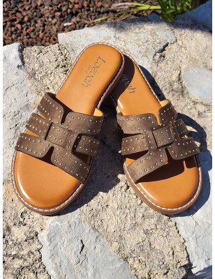Mules femme daim Gina kaki