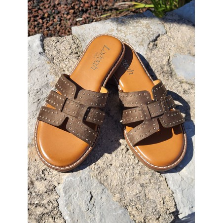 Mules femme daim Gina kaki