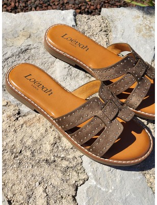 Mules femme daim Gina kaki