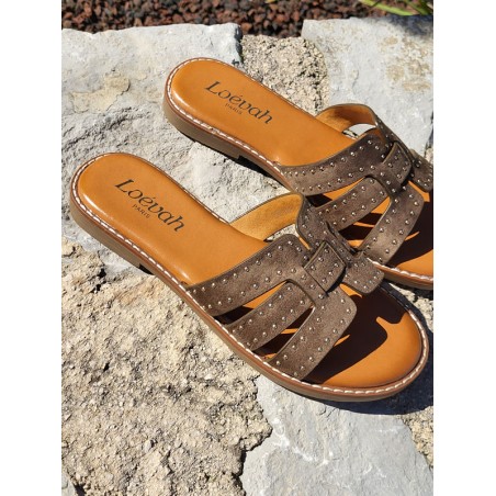 Mules femme daim Gina kaki