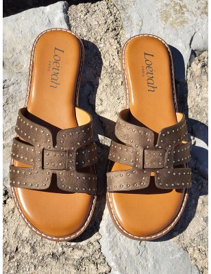 Mules femme daim Gina kaki