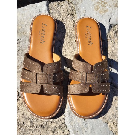 Mules femme daim Gina kaki