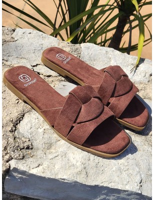 Mules femme daim Thea marron