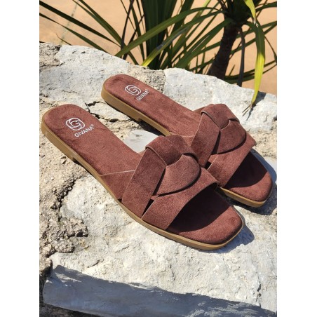 Mules femme daim Thea marron