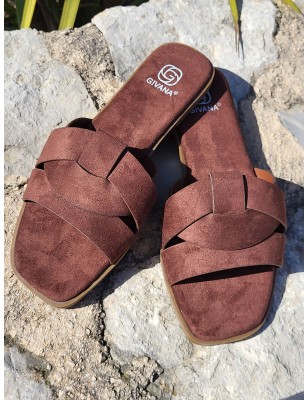 Mules femme daim Thea marron