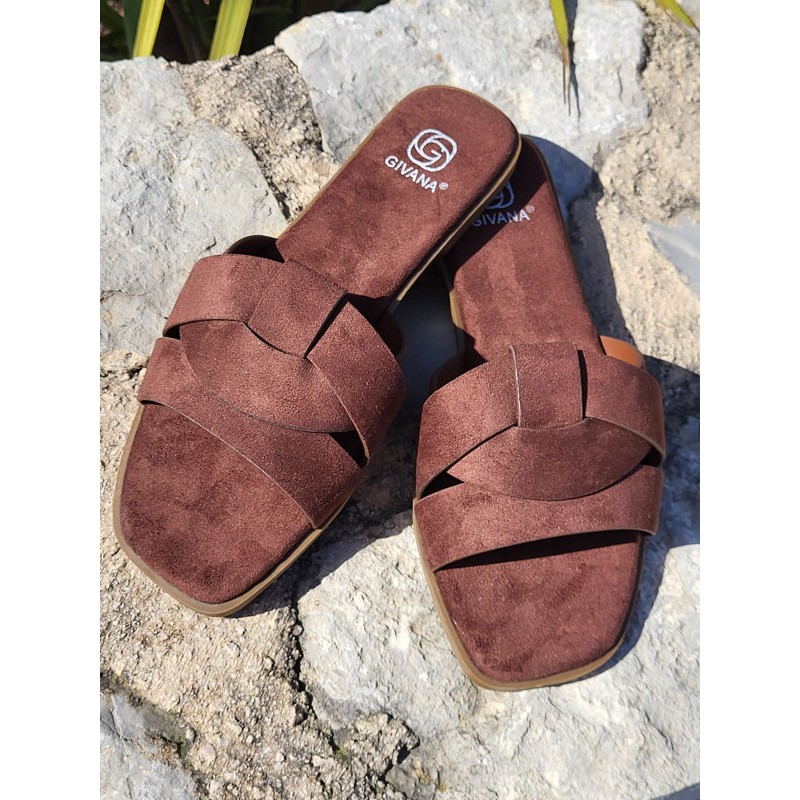 Mules femme daim Thea marron