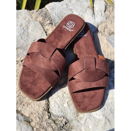 Mules femme daim Thea marron