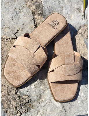 Mules femme daim Thea beiges