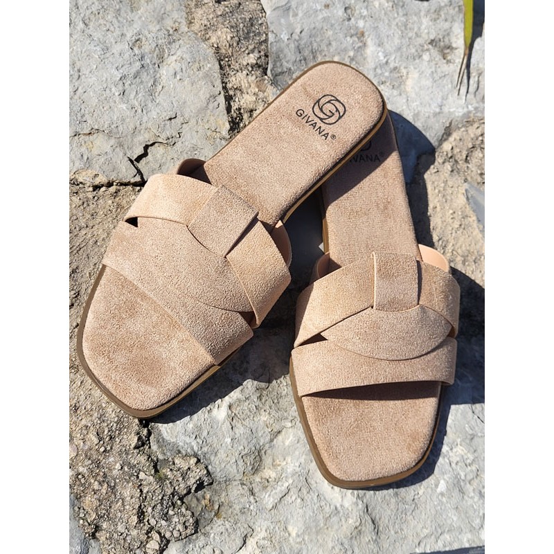 Mules femme daim Thea beiges