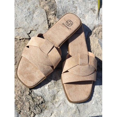 Mules femme daim Thea beiges