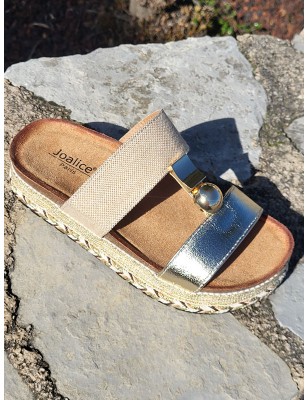 Mules femme à plateforme Cathy dorées