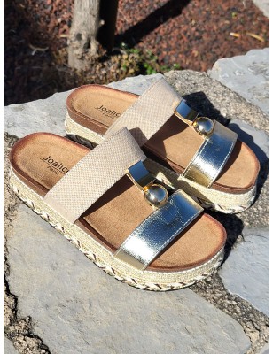 Mules femme à plateforme Cathy dorées