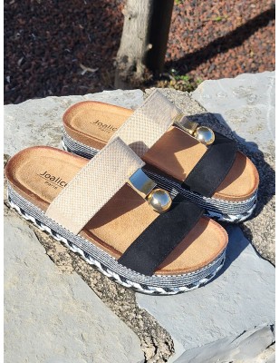 Mules femme à plateforme Cathy noires