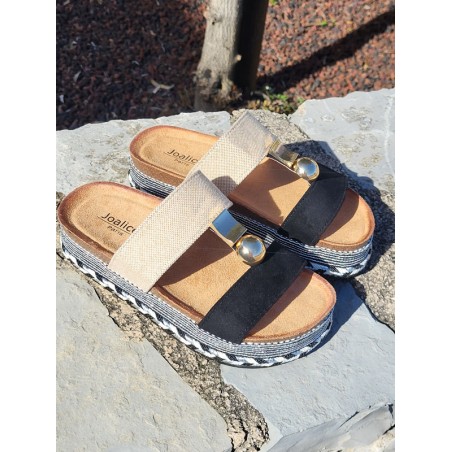 Mules femme à plateforme Cathy noires