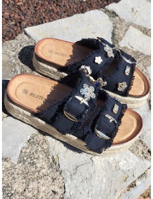 Mules compensées femme Tiffaine noires