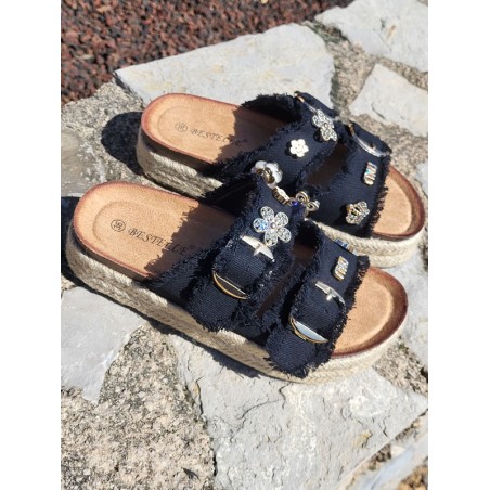 Mules compensées femme Tiffaine noires